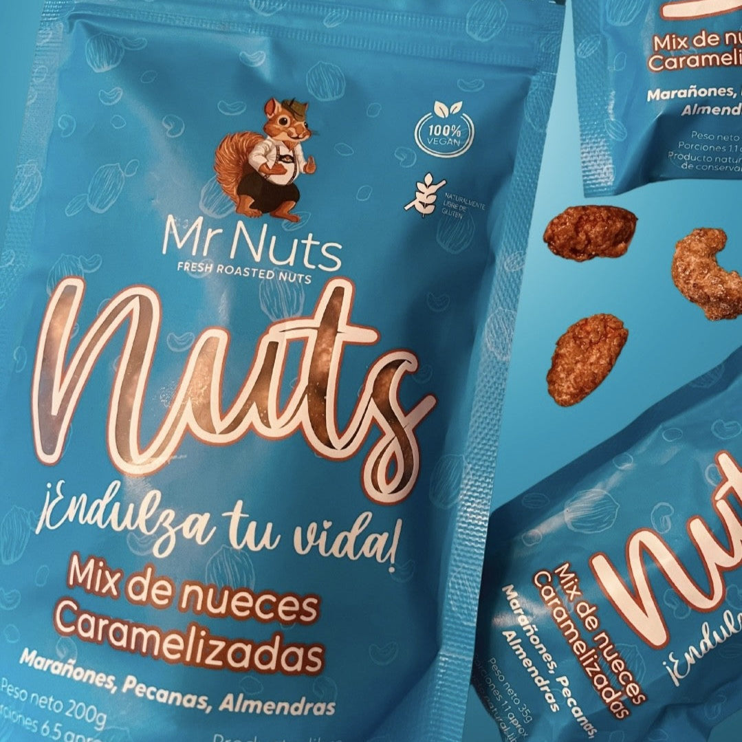 MIX CARAMELIZADO PREMIUM: Pecanas, Marañones y Almendras